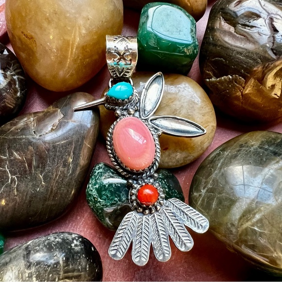 Sterling Silver Multi Stone Hummingbird Pendant - Picture 4 of 10